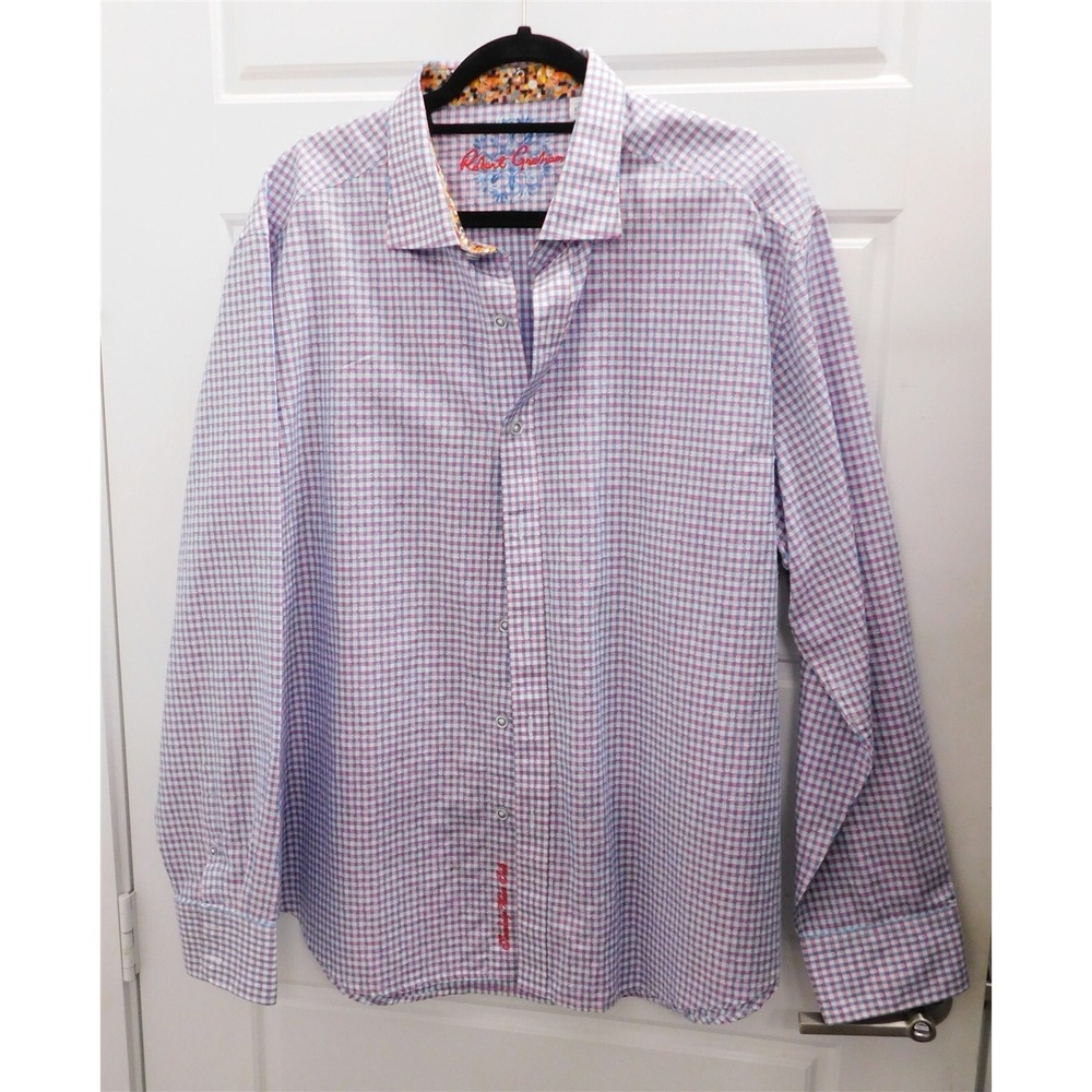 Robert Graham Blue Pink Check Flip Cuff Button Down Shirt 3XL